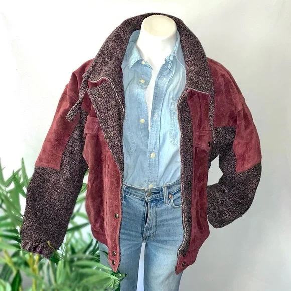 v i n t a g e :: Suede Leather Bomber Tweed Wool Knit Jacket